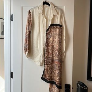 Long Sleeve Oversized Linen top with silk patchwork